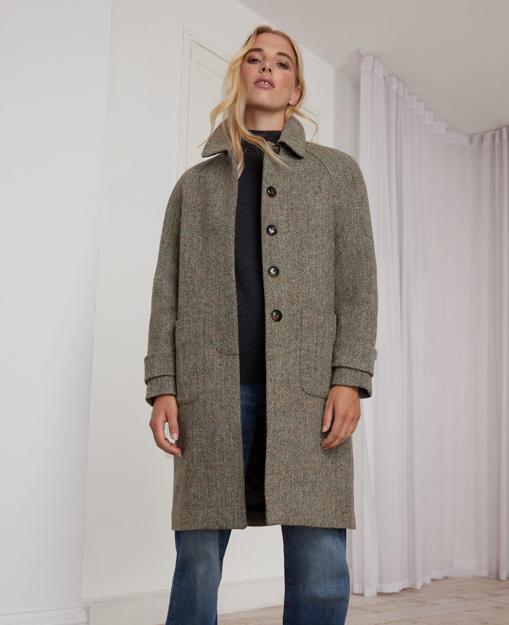 Brompton Tweed Herringbone Wool Coat