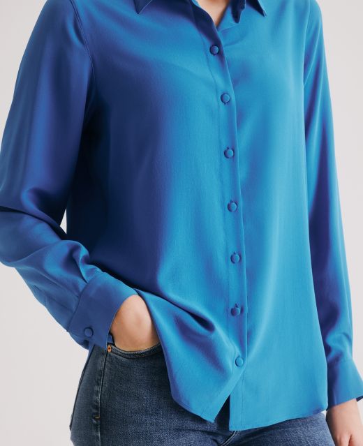 Really Wild Liberty Plain Classic Long Sleeve Silk Shirt Different Angle 1