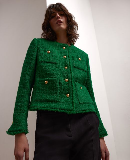 Really Wild Cropped Boucle Wool Jacket Different Angle 1