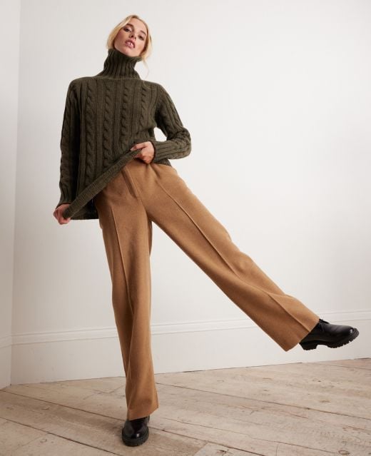 Really Wild Wide Leg Camel and Wool Blend Trousers Main Image