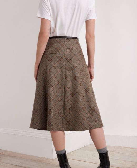 Really Wild Leather Waistband Wool Tweed Midi Skirt Different Angle 1