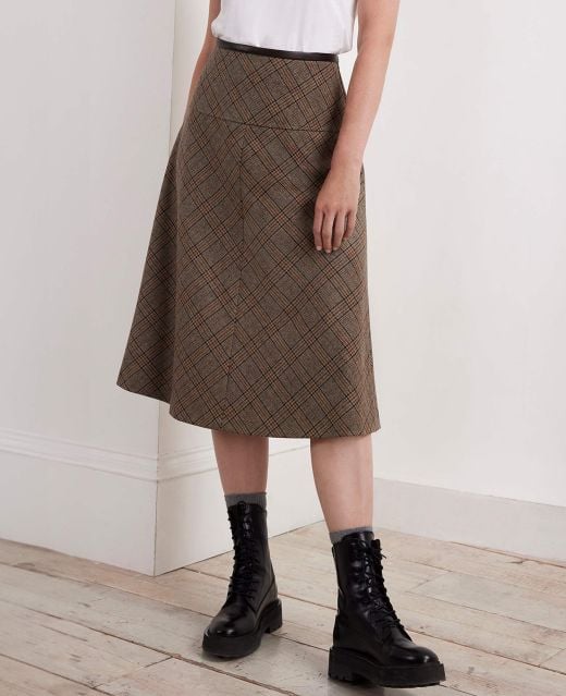 Really Wild Leather Waistband Wool Tweed Midi Skirt Main Image