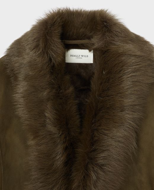 Really Wild Shearling Fur Trim Coat Different Angle 1