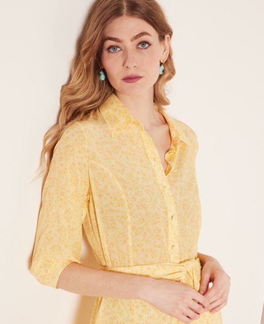 Really Wild Christy Floral Print Silk Midi Shirt Dress Different Angle 1