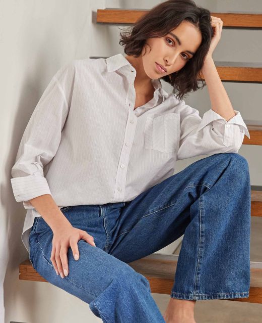 Really Wild Relaxed Fine Pinstripe Cotton Linen Shirt Main Image