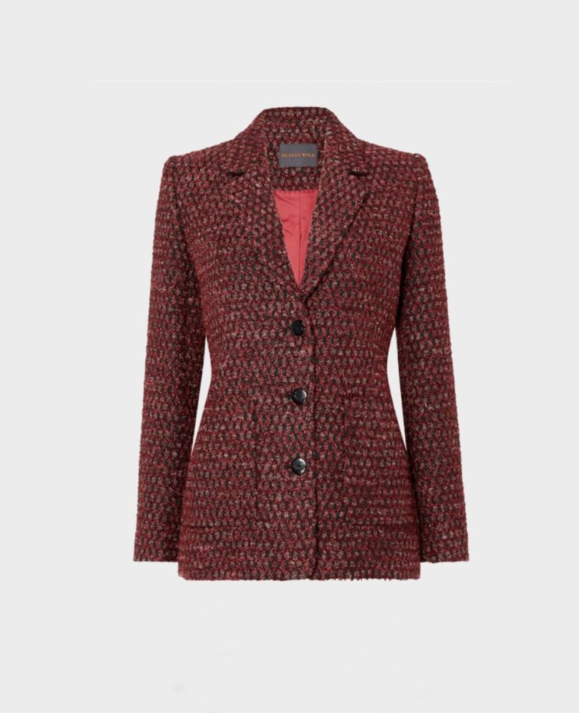 Patch Pocket Tweed Jacket in Berry Glitter | Really Wild Clothing | Jackets | Front image 