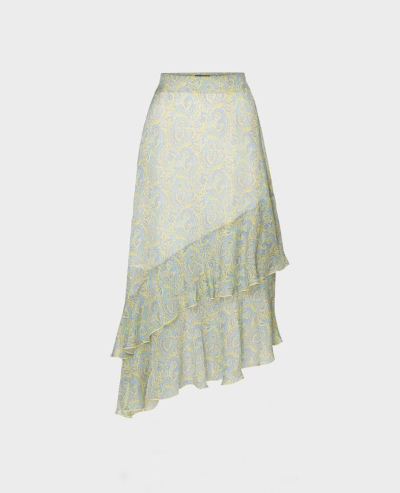 Double Frill Liberty Silk Skirt in Tropical Yellow | Really Wild Clothing | Skirts | Front image 