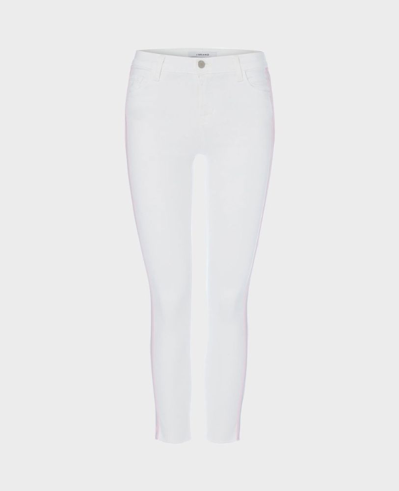 Mid Rise Crop Skinny Jeans in White Pink Stripe | J Brand | Really Wild Clothing | Denim | Front image 
