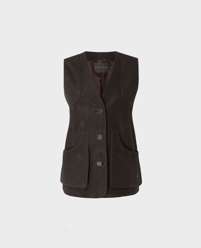 Nubuck Leather Waistcoat in Brown | Really Wild Clothing | Luxury Country Clothing | Front image 