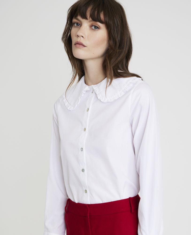 Cotton Oversized Collar Shirt White | Really wild clothing | Shirts | Front Model Detail