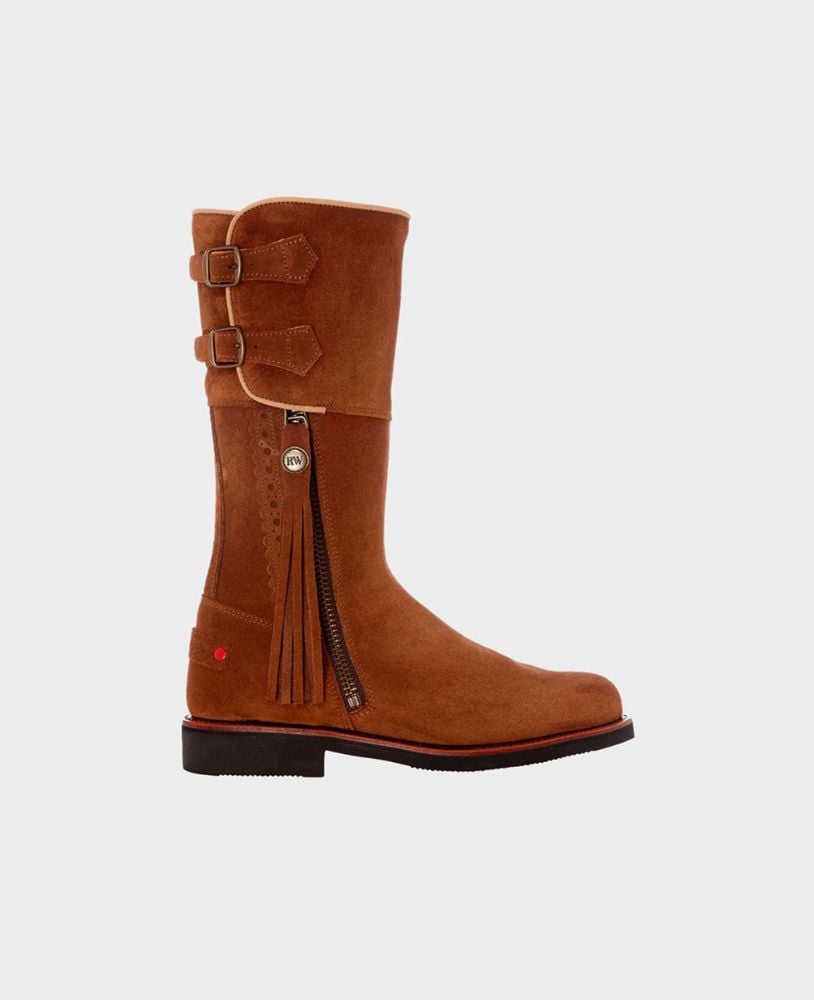 Suede Biker Boots in Whisky  | Really Wild Clothing | Footwear | Side image with zip