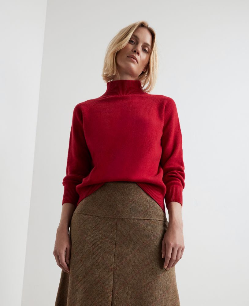 Turtleneck Cashmere and Wool Blend Jumper, Red | Really Wild | Model Image One