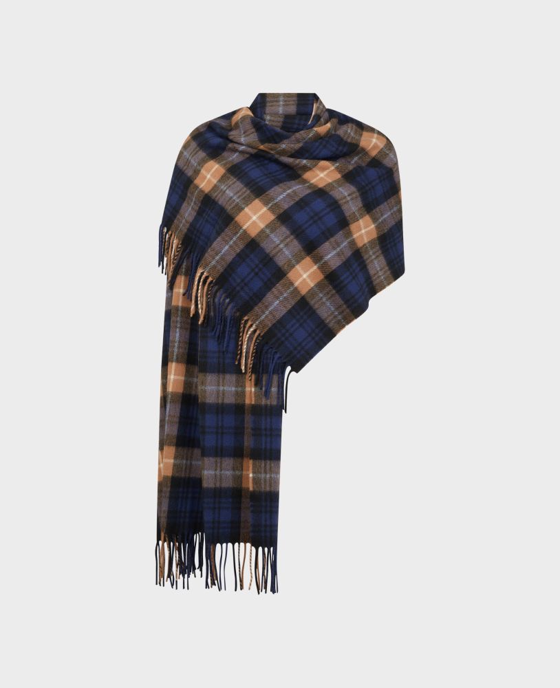 Wool and Cashmere Blend Check Scarf, Camel Blackwatch | Really Wild | Flatshot One