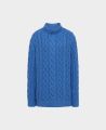 Cashmere Mix Turtle Neck Cable Jumper, Blue Marl | Knitwear | Really Wild | Flat Shot