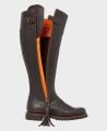 Wider Spanish Boots in Brown Leather| Really Wild Clothing | Footwear | open zip to show orange lining 