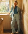 Wide Leg Trousers, Opal Blue | Really Wild Clothing | Model Editorial