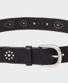 Italian Leather Enamel Studded Belt in Black | Really Wild Clothing | Accessories |  Detail of Silver Buckle 