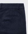 Pinstripe Wide Leg Wool Trousers, Navy Pinstripe | Really Wild Clothing | Detail