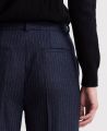 Pinstripe Wide Leg Wool Trousers, Navy Pinstripe | Really Wild Clothing | Model Detail