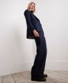 Pinstripe Wide Leg Wool Trousers, Navy Pinstripe | Really Wild Clothing | Model Co-Ord