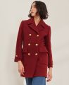 Double Breasted Wool Pea Coat, Russet Red | Really Wild | Model Front