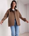 Tweed Aviator Wool Jacket, Caramel Brown Herringbone | Really Wild | Model Front