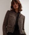 Cropped Wool Blend Boucle Jacket, Black Cream Glitter | Really Wild | Model front