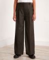 Wide Leg Pleated Wool Trousers, Ivy Green | Really Wild | Model Front close up