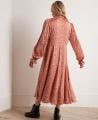 Liberty Print Silk Ruffle Front Dress, Orange Pink Floral | Really Wild | Model Back