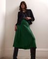Satin Midi Slip Silk Skirt, Emerald Green | Really Wild | Model Image Four