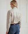Floral Deep Frill Liberty Cotton Blouse, Blue Yellow Floral | Really Wild | Model Back