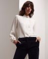 Pintuck Frill Collar Silk Blouse, Ice White | Really Wild | Model Front