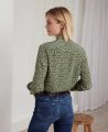 Liberty Print Classic Long Sleeve Silk Shirt, Green Leaves | Really Wild | Model Image Two