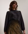 Pintuck Frill Collar Silk Blouse, Black | Really Wild | Model Image Front