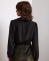 Pintuck Frill Collar Silk Blouse, Black | Really Wild | Model Image Back