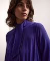 Silk Pleated Front Tie Neck Dress, Purple | Really Wild Clothing | Model Detail