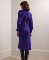 Silk Pleated Front Tie Neck Dress, Purple | Really Wild Clothing | Model Back