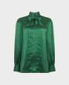 Tie Neck Silk Blouse, Emerald Green | Really Wild | Flat Lay