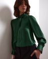 Tie Neck Silk Blouse, Emerald Green | Really Wild | Model Front