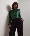 Tie Neck Silk Blouse, Emerald Green | Really Wild | Model Front 2