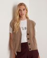 Cashmere Sleeveless Cardigan, Taupe | Really Wild | Model Front 2