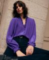 Liberty Silk V-Neck Frill Blouse, Purple | Really Wild | Model Campaign