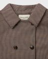 Clarendon Houndstooth Wool Blend Trench Coat, Blue Beige Burgundy Check | Really Wild Clothing | Collar Detail