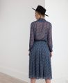 Liberty Print Silk Pleated Skirt, Winter Berry | Really Wild | Model Back