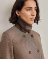 Clarendon Houndstooth Wool Blend Trench Coat, Blue Beige Burgundy Check | Really Wild Clothing | Model Detail