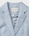 Aston Single Breasted Linen Blend Classic Coat, Blue Cream Check | Really Wild Clothing | Detail