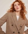 Lennox Double Breasted Houndstooth Wool Blend Jacket, Brown | Really Wild Clothing | Model Front Close up