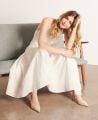 Caro Halter Cotton Tonal Stripe Midi Dress, Cream | Really Wild Clothing | Model Front
