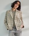 Savoy Cotton Blend Jacket, Cream Navy Check | Really Wild Clothing | Model Front