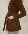Clifford Suede Belted Jacket, Khaki | Really Wild Clothing | Model Side Detail